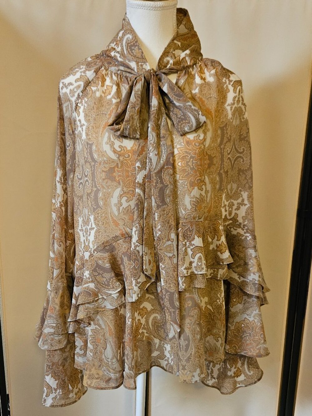 Lauren Ralph Lauren Long Sleeve Tie at Neck Blouse Size XXL